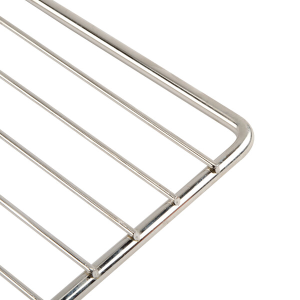 A stainless steel Avantco wire rack with a handle.