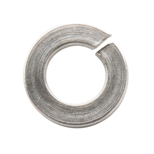 A close-up of a stainless steel circular metal washer.