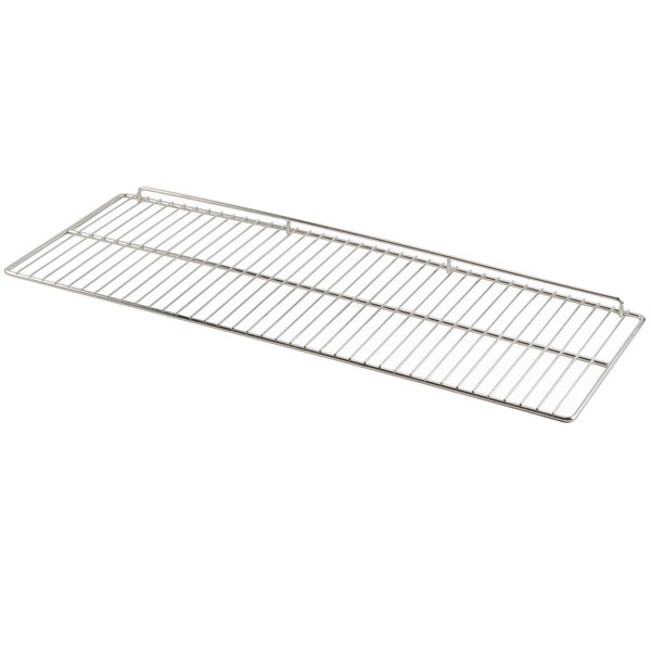 An Avantco stainless steel wire rack on a countertop.