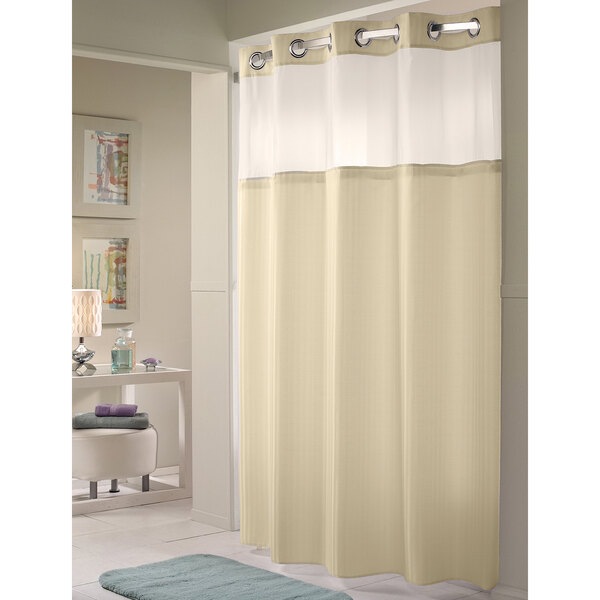 Hookless HBH53DTB05CRX Beige Double H Shower Curtain with Chrome