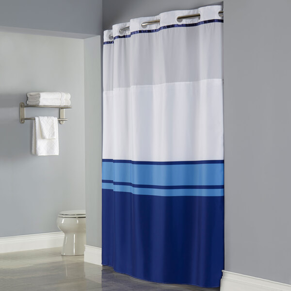 Print Brooks Shower Curtain, Blue Shower Curtain With Matching Window Valance