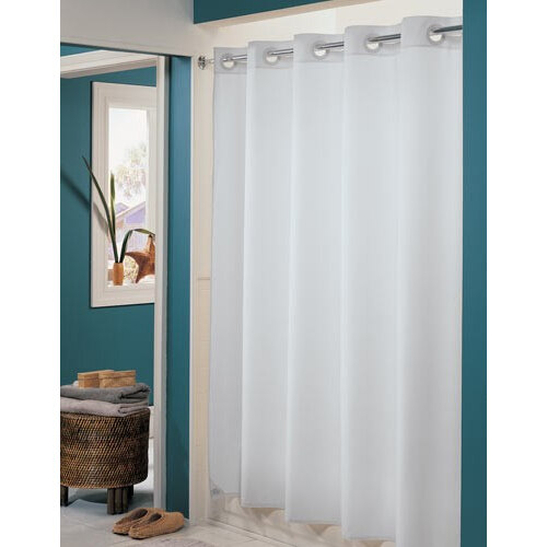 Hookless HBH31LIN01 White Nylon Shower Curtain with Matching Flat Flex