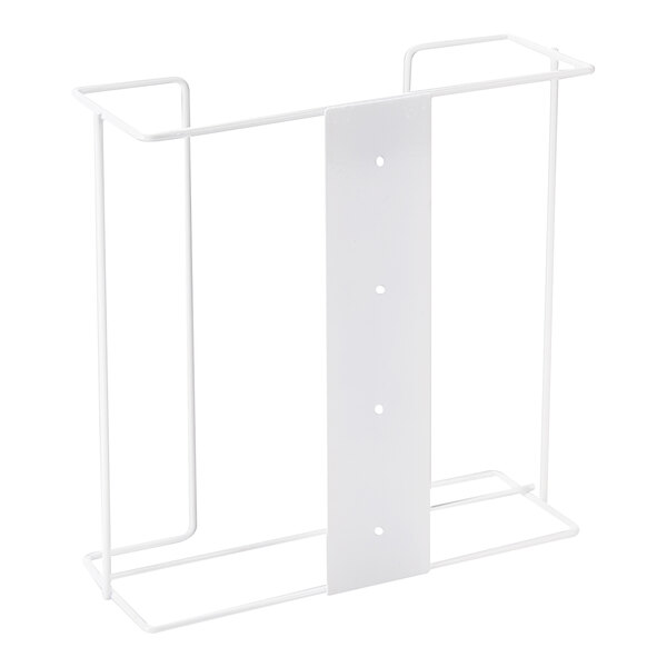 A white metal rectangular holder with two round holes.