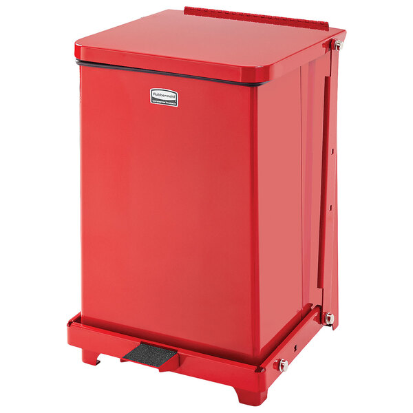 Rubbermaid FGST7EPLRD The Defenders 7 Gallon Steel Red Square Medical Step Can with 4 Gallon