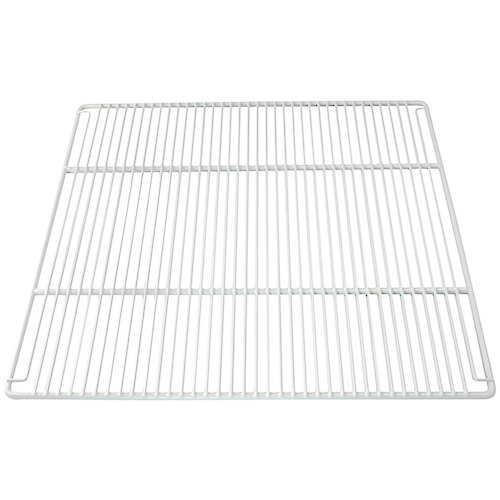 A gray metal grid shelf for a Turbo Air refrigerator on a white background.