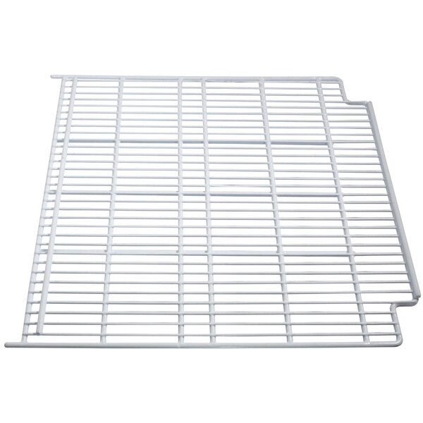 A white metal grid shelf for a Turbo Air merchandiser.