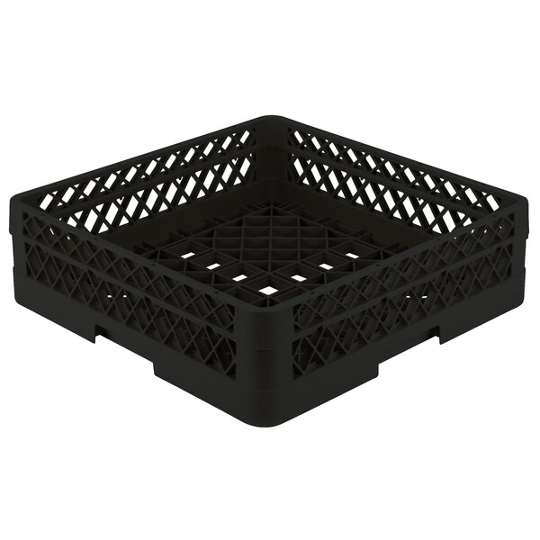 A black plastic Vollrath TR1A dish rack with a lattice pattern.