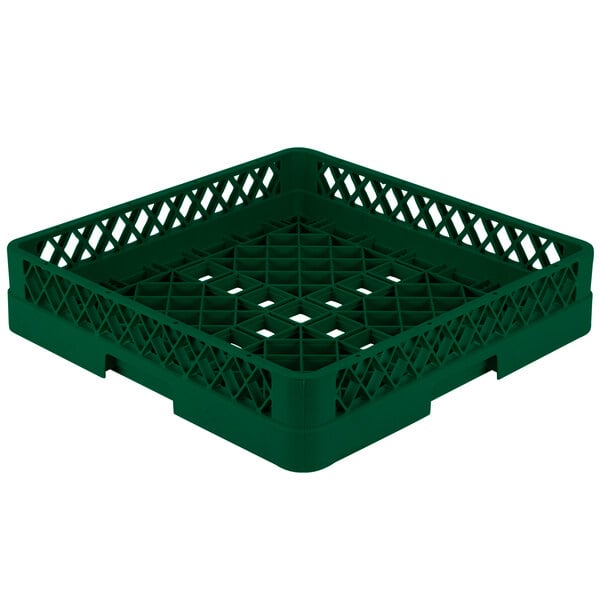 A green plastic Vollrath Traex rack with a lattice pattern.