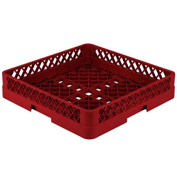 A Vollrath Traex red plastic open rack with a lattice pattern.
