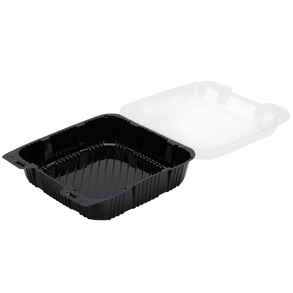 Polar Pak 29579 9" x 9" PET Black and Clear Hinged Takeout Container