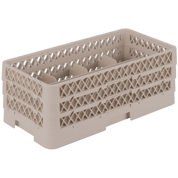 A beige plastic Vollrath Traex glass rack with 8 compartments.
