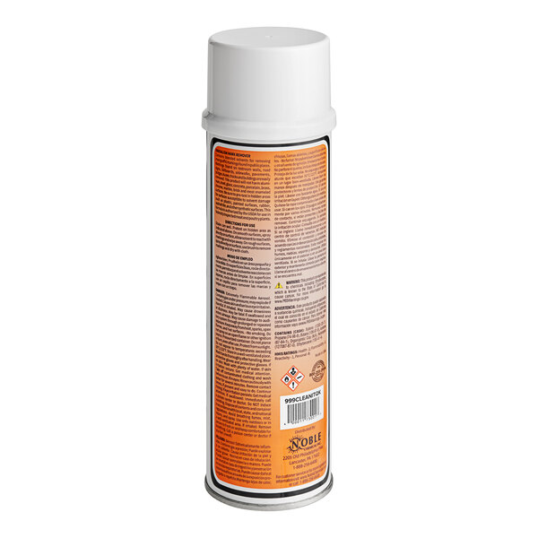 A close-up of a white spray can of Noble Chemical Clean-It-Quick Vandalism Mark Remover with an orange label.