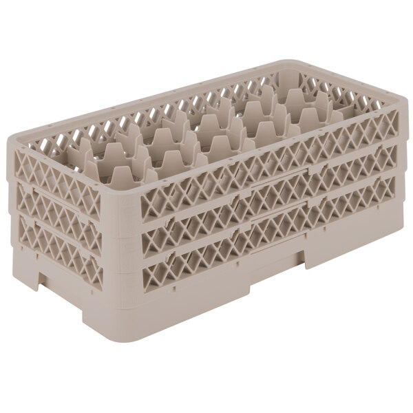 A beige Vollrath Traex glass rack with several compartments.