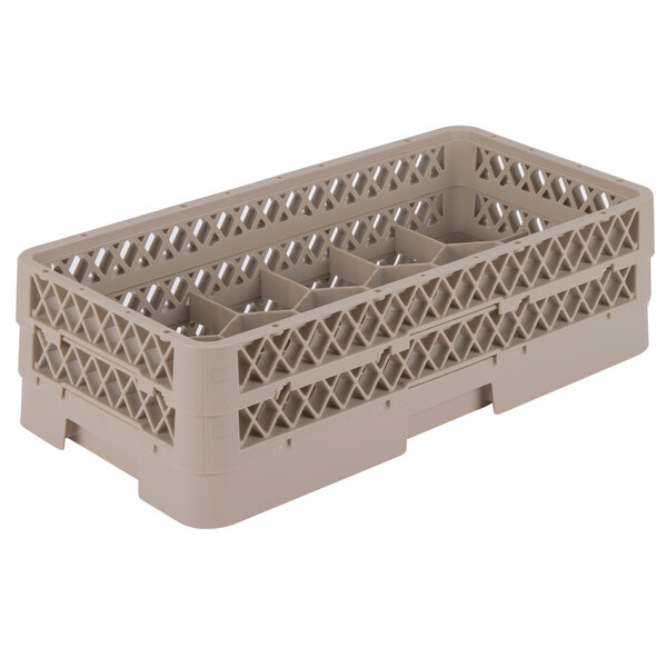 A beige plastic Vollrath Traex glass rack with 17 compartments.