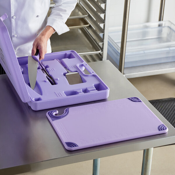 San Jamar ASZ121812SYS Saf-T-Zone™ 18" x 12" x 1/2" Purple Allergen-Free System Cutting Board Set