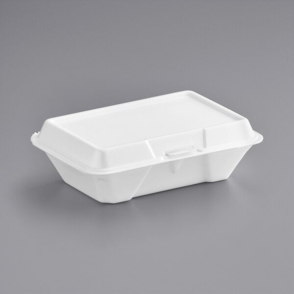 Dart 205HT1 9 x 6 x 3 White Foam Take Out Container with Perforated  Hinged Lid - 100/Pack