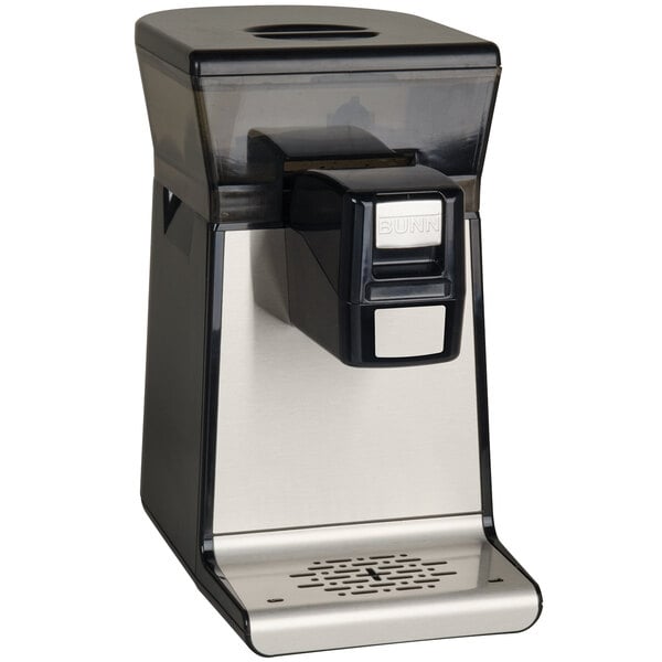 A black and silver Bunn My Cafe single serve commercial coffee maker on a counter.