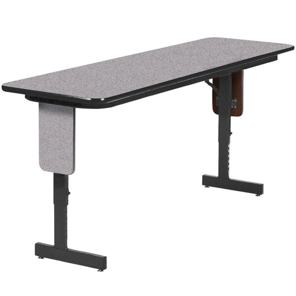 A Correll gray granite rectangular seminar table with a black base.