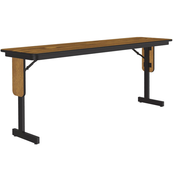 Correll 18" x 96" Medium Oak Adjustable Height Panel Leg Folding Seminar Table