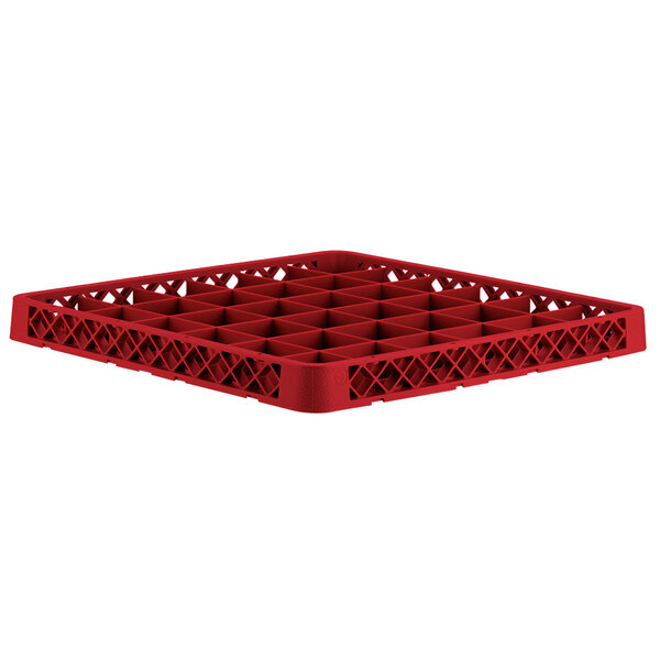 A red plastic Vollrath Traex glass rack extender with compartments.
