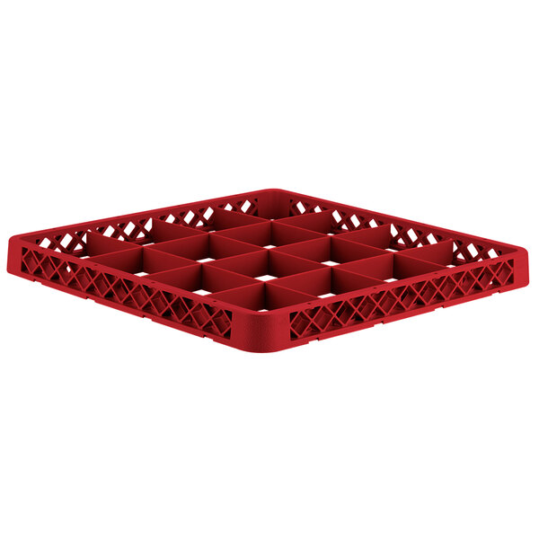 A red plastic Vollrath Traex glass rack extender with 16 compartments.