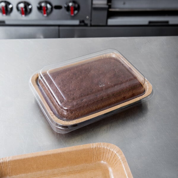 Solut 8 1/2" x 6" Bake and Show Oven Safe Corrugated Paperboard Entree / Brownie Pan with Lid - 10/Pack