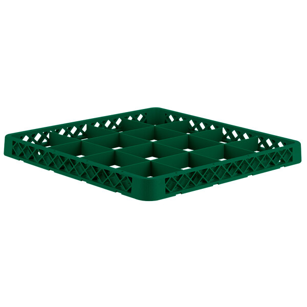 A Vollrath green plastic glass rack extender with 16 compartments.
