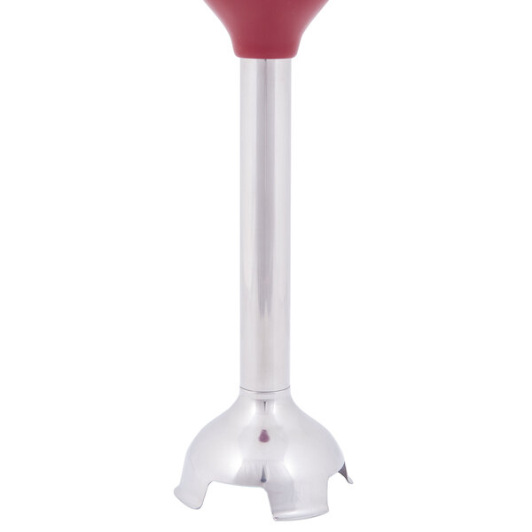 A close-up of a red KitchenAid blending arm.
