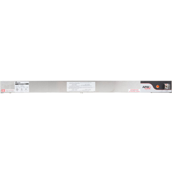 A long silver rectangular strip with a label on a white background.