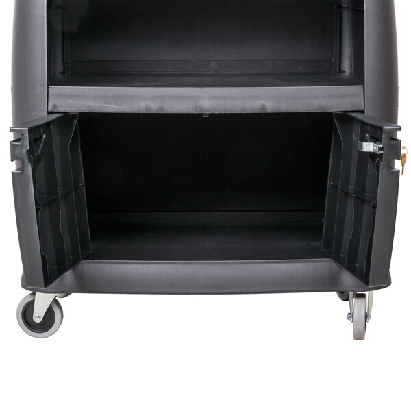 Carlisle CC2036DP03 3 Shelf Black Utility / Bus Cart with Doors and