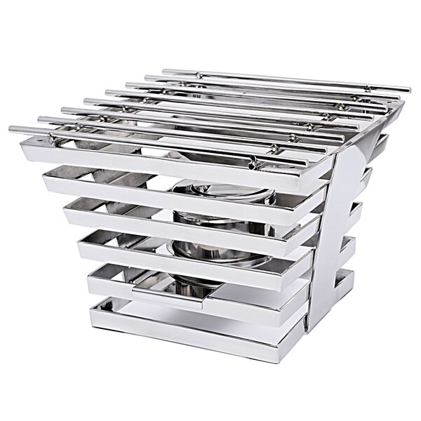 A stainless steel Eastern Tabletop riser with a metal cooking grate.