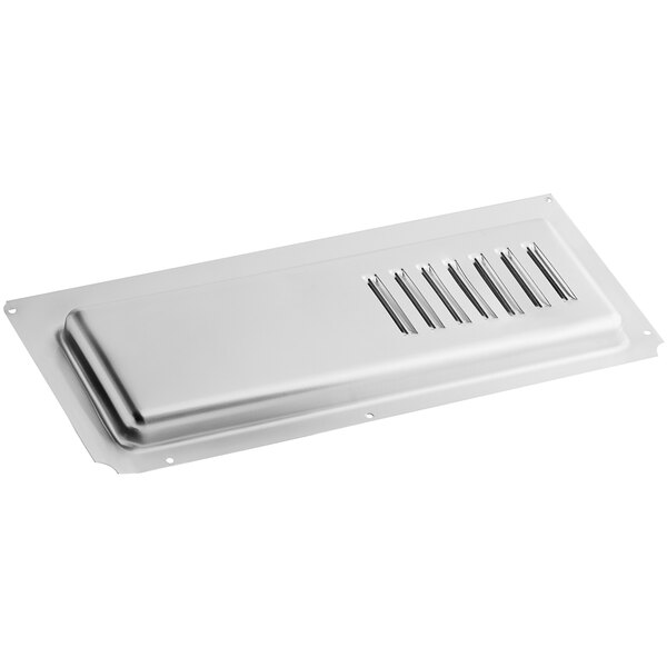 An aluminum rectangular base cover with vent and four holes.