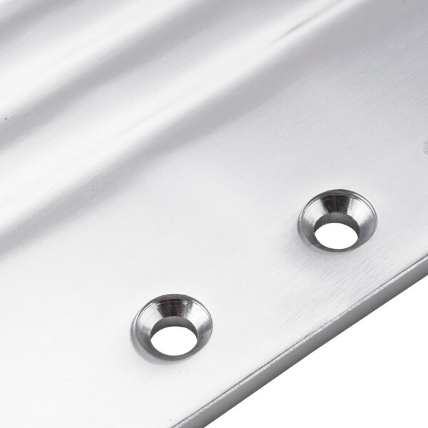 A stainless steel Avantco regulator plate with two holes and screws.