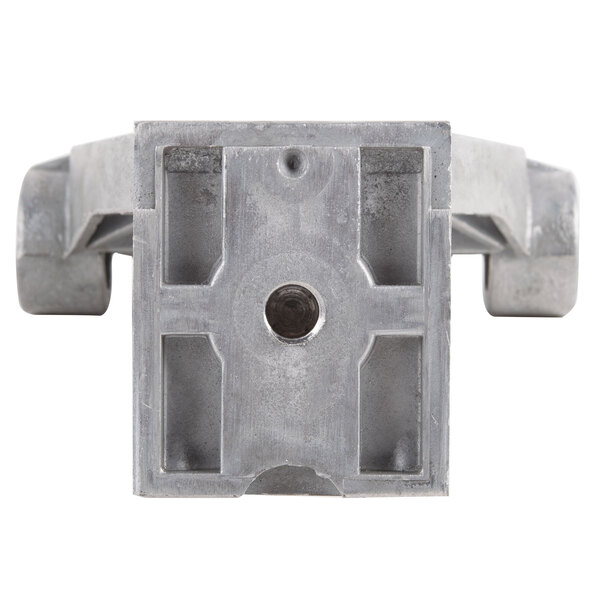 An Avantco metal bracket with two holes in it.