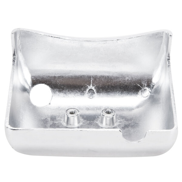 A silver metal Avantco sharpener cover with two holes.