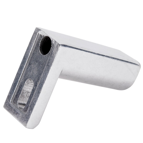 A chrome metal Avantco base support bracket with holes.