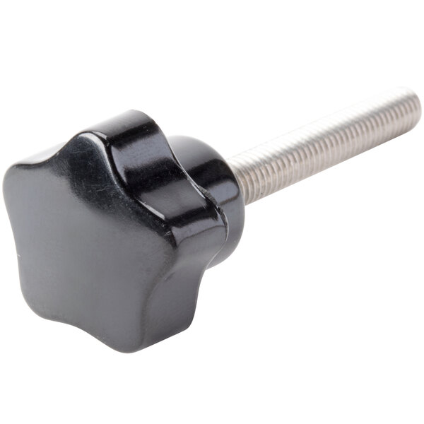 A black plastic knob with a black star screw on it.