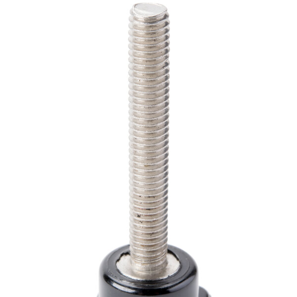A close-up of the black metal screw knob for an Avantco meat slicer.