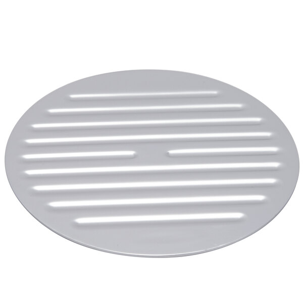 A white round Avantco blade cover with lines.