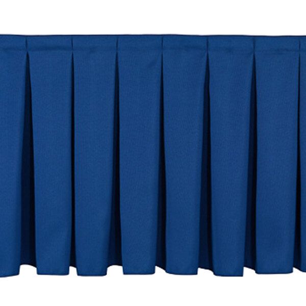 A navy blue pleated stage skirt with a black stripe.