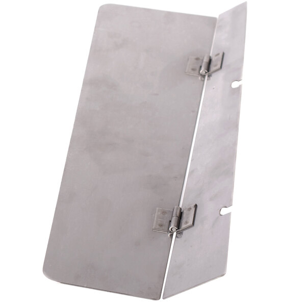 A metal plate with a hinge on the right side