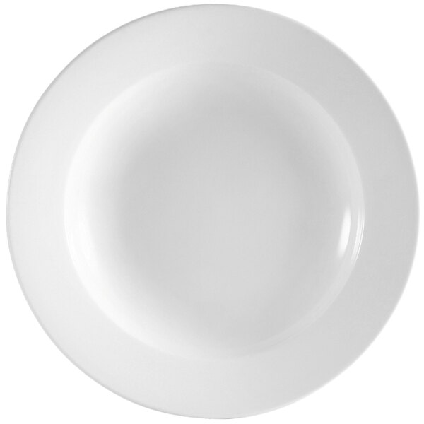 A white Clinton rolled edge pasta bowl with a white rim.