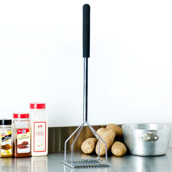 Thunder Group 24" Chrome Plated SquareFaced Potato/Bean Masher with