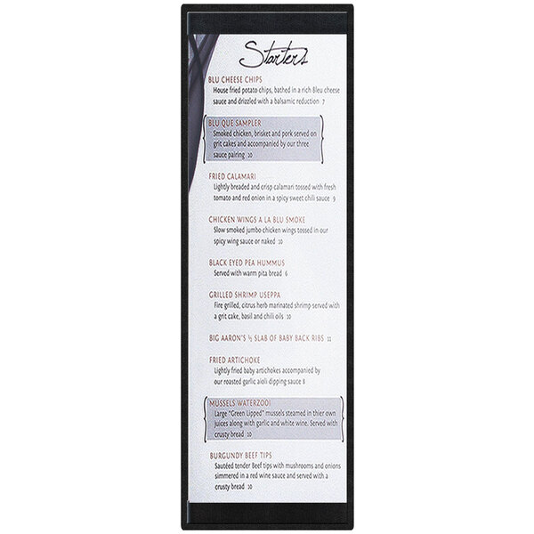 A black Menu Solutions menu board on a white background.