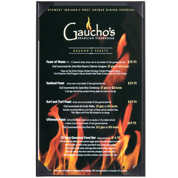 A black Menu Solutions menu board with flames and text.