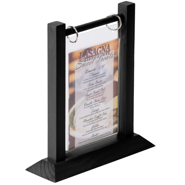 Menu Solutions WFT4SA 4" x 6" Black Wood Flip Top Table Tent with