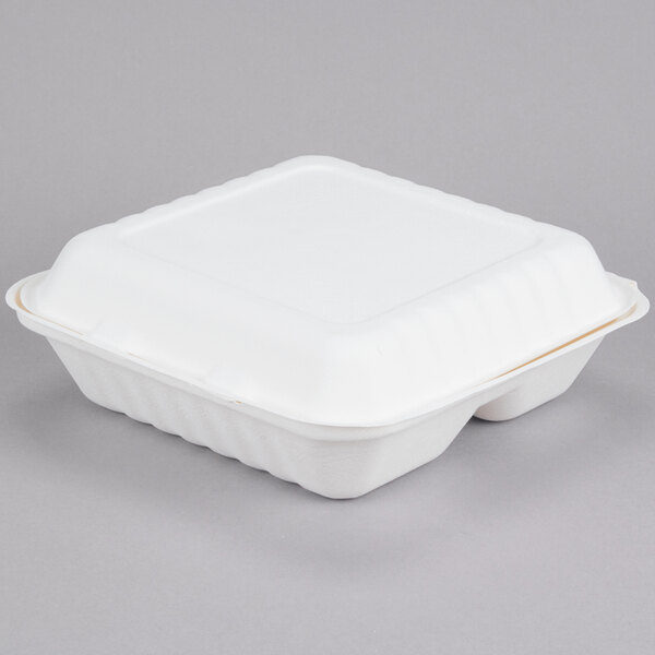 50 Pack 9 Inch 3 Compartment Compostable Hinged Take Out Food Container 