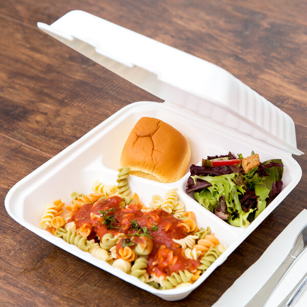 White Biodegradable Large 9x6''  compostable Fast food box tray 125/ 250 