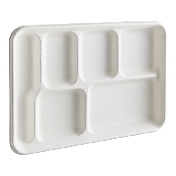 EcoChoice 12 1/2 x 8 1/2 Compostable Sugarcane / Bagasse 6 Compartment  Tray - 100/Pack