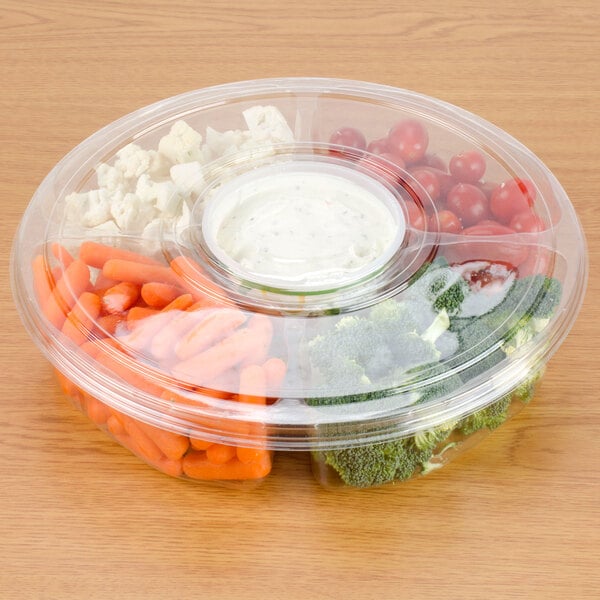 Polar Pak 5H138-4+1P-C 13" Clear PET Round 5 Compartment Catering Tray with Lid   - 5/Pack